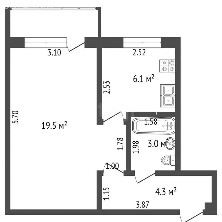 1-комнатная квартира: Стерлитамак, Фестивальная улица, 1 (32.1 м) - Фото 1