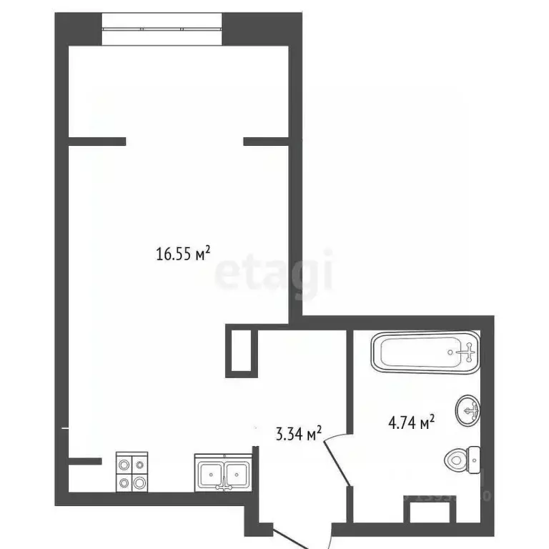 Студия Тюменская область, Тюмень ул. Первооткрывателей, 14 (24.0 м) - Фото 2