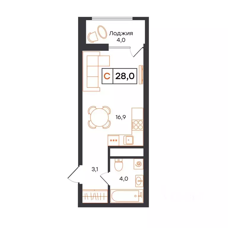 1-к кв. Тюменская область, Тюмень UNO жилой комплекс (28.0 м) - Фото 0