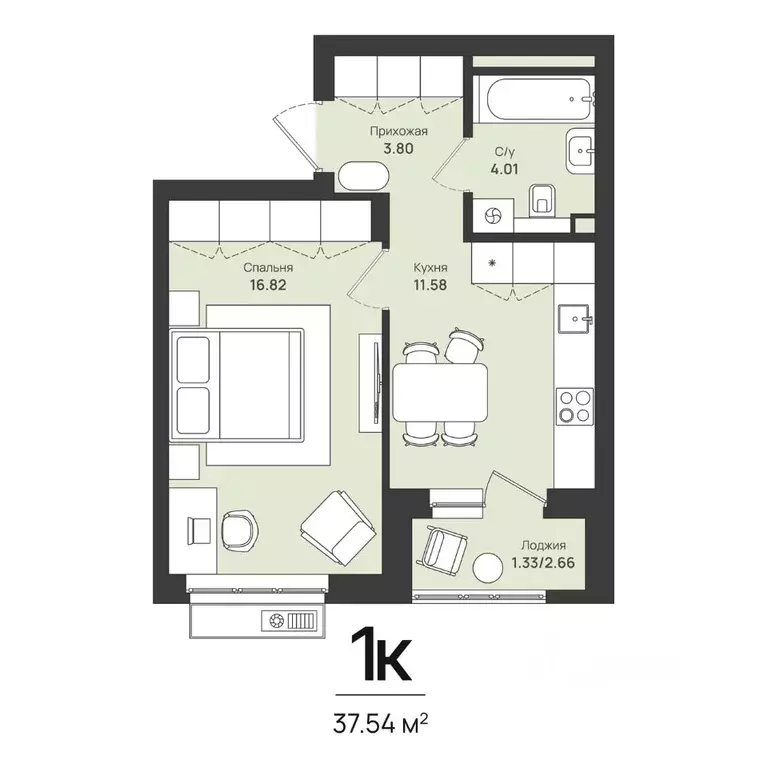 1-к кв. Пермский край, Пермь Уинская ул., 56 (37.54 м) - Фото 1