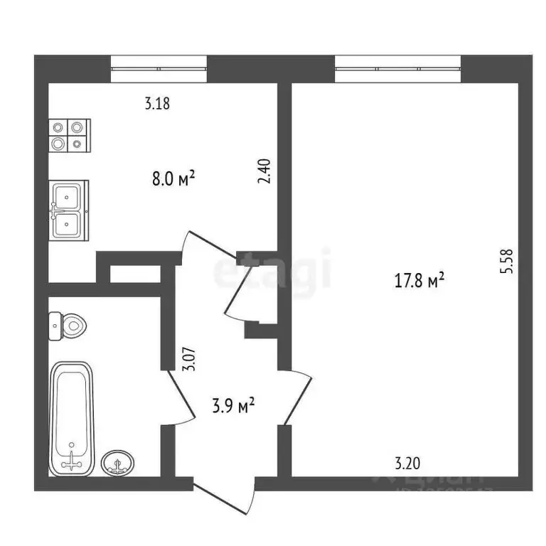 1-к кв. Крым, Симферополь ул. Куйбышева (35.0 м) - Фото 1