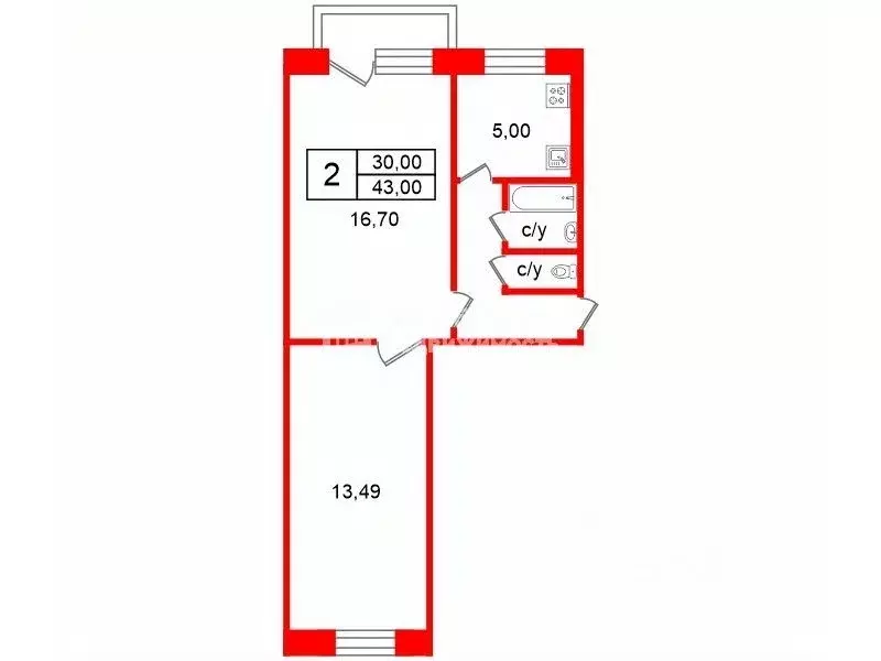 2-к кв. Ленинградская область, Приморск Выборгское ш., 3 (43.0 м) - Фото 2