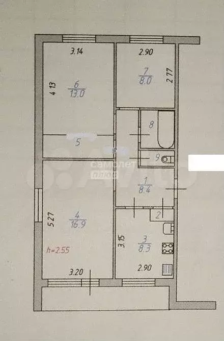 3-к. квартира, 61,6 м, 1/2 эт. - Фото 0