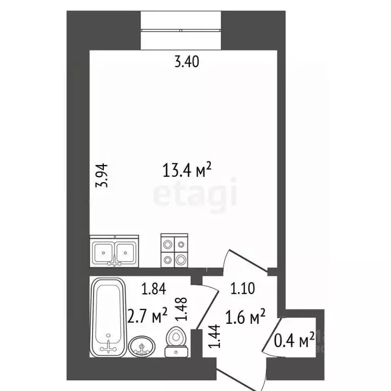 Студия Кемеровская область, Юрга ул. Машиностроителей, 10 (18.1 м) - Фото 2