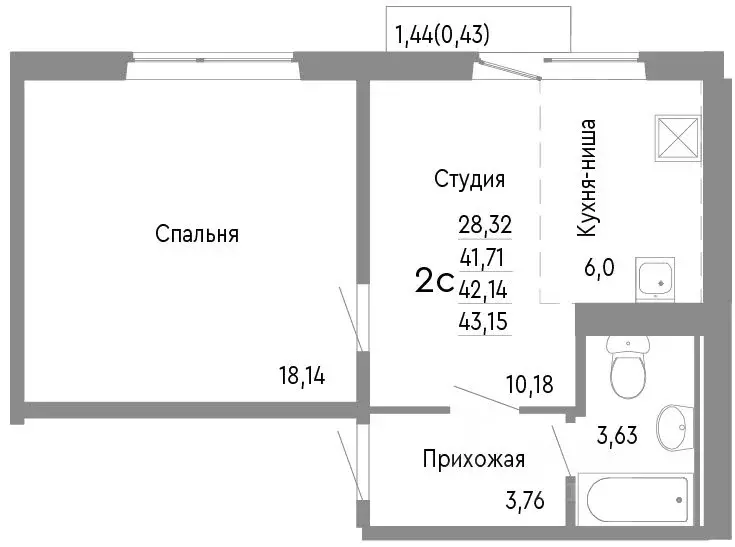 2-к кв. Челябинская область, Челябинск Нефтебазовая ул., 1к2 (42.14 м) - Фото 0