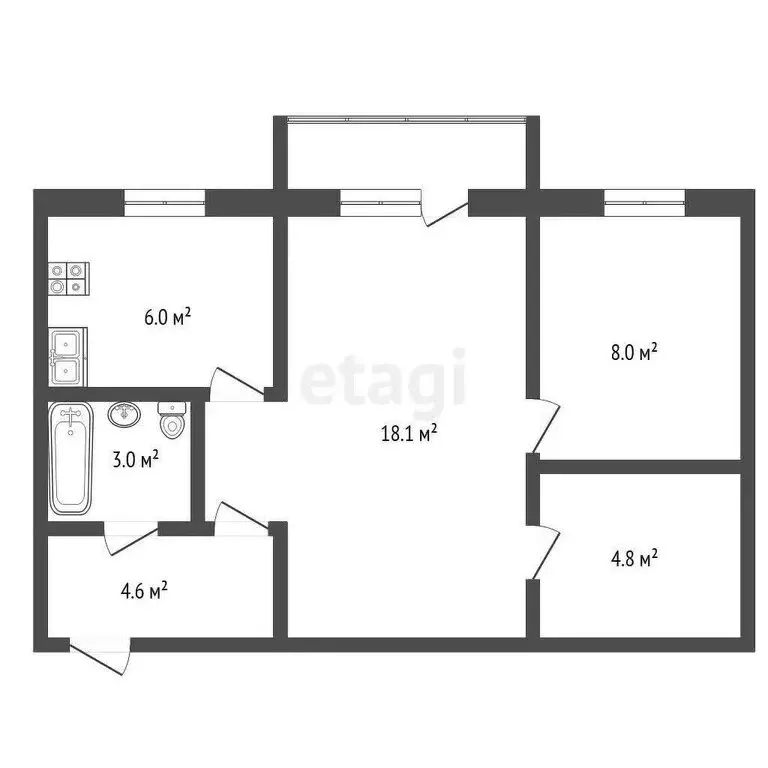 2-комнатная квартира: Стерлитамак, улица Дружбы, 21А (44.5 м) - Фото 1