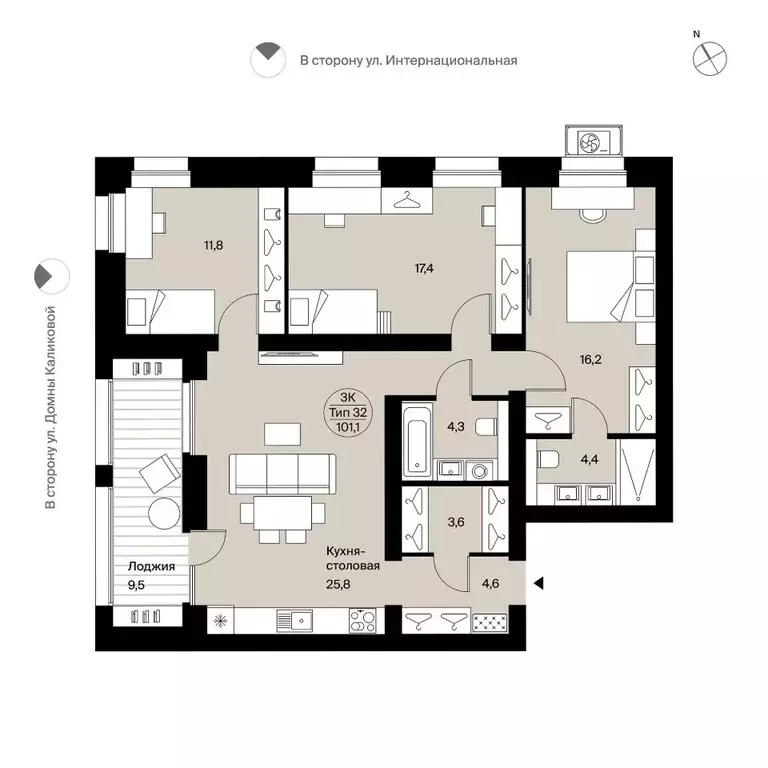 3-к кв. Коми, Сыктывкар Интернациональная ул., 200 (101.1 м) - Фото 0