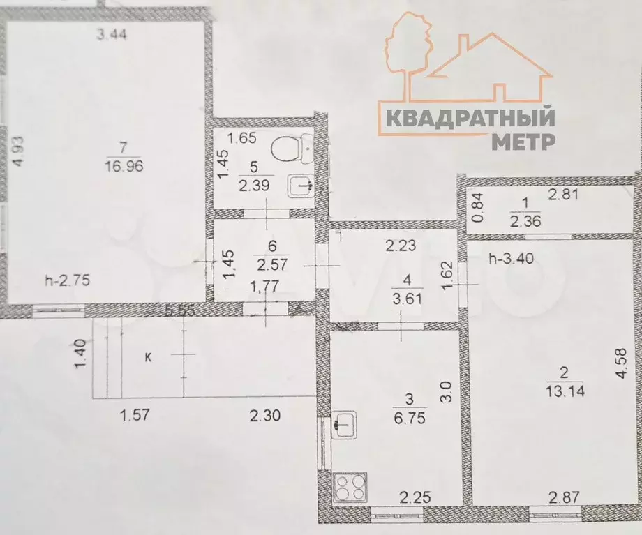 2-к. квартира, 47,8 м, 1/1 эт. - Фото 0