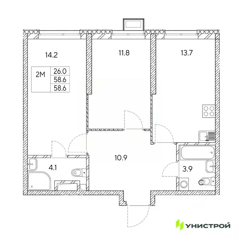 2-к кв. Свердловская область, Екатеринбург Вторчермет жилрайон,  (58.6 ... - Фото 1