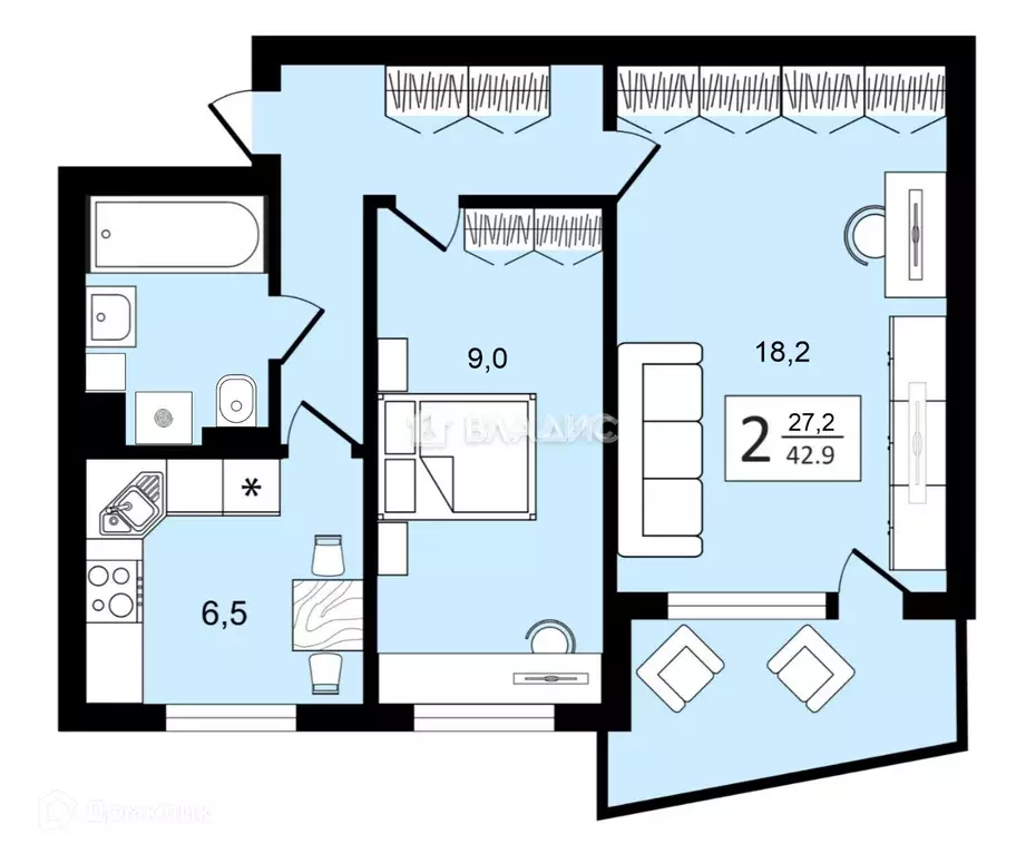 Продаётся 2-к квартира, 42.9 м - Фото 1