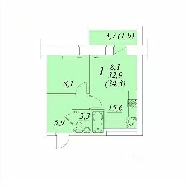 1-к кв. Вологодская область, Вологда Южный мкр,  (34.8 м) - Фото 1