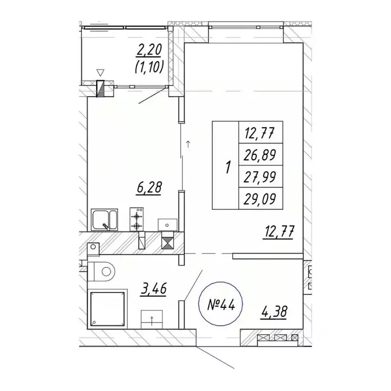 1-к кв. Калининградская область, Зеленоградск  (29.09 м) - Фото 1