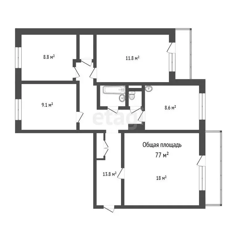 4-комнатная квартира: Северск, улица Победы, 1 (77 м) - Фото 1