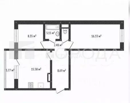 2-к кв. Кемеровская область, Новокузнецк ул. Косыгина, 39 (51.9 м) - Фото 2