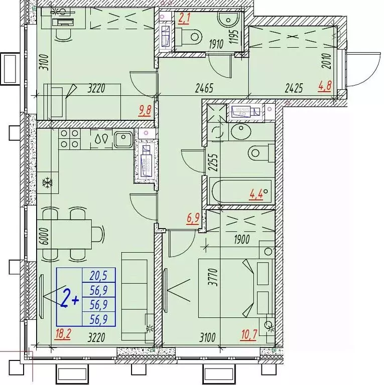 3-к кв. Астраханская область, Астрахань ул. Бэра, 29 (56.9 м) - Фото 2