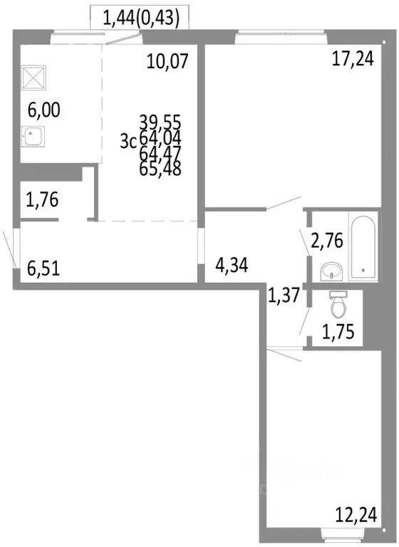 3-к кв. Челябинская область, Челябинск ул. Блюхера, 125В (64.47 м) - Фото 0