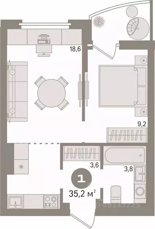 1-к кв. Свердловская область, Екатеринбург ул. Заводская, 73 (38.0 м) - Фото 2