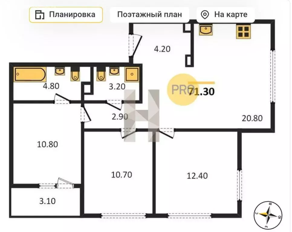 4-комнатная квартира: Екатеринбург, улица 8 Марта, 206 (71.3 м) - Фото 0