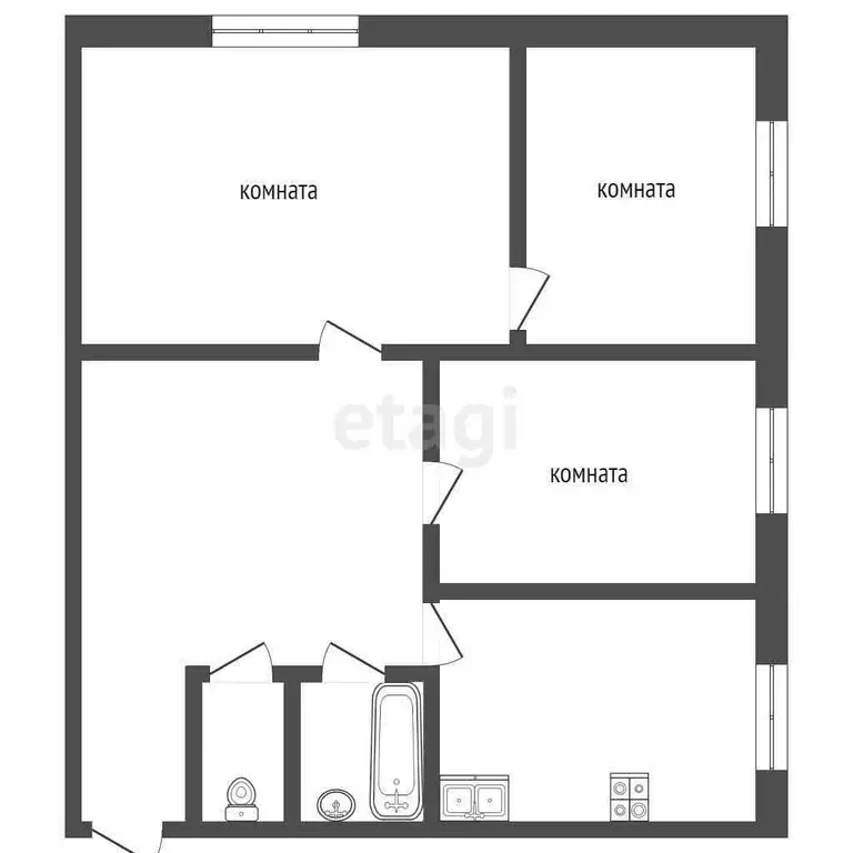 Квартира, 3 комнаты, 54.2 м - Фото 0