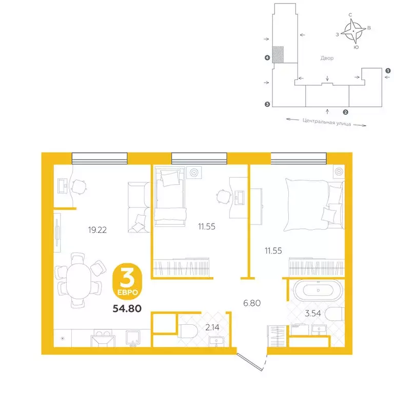 3-комнатная квартира: Тюменский муниципальный округ, село Горьковка, ... - Фото 1