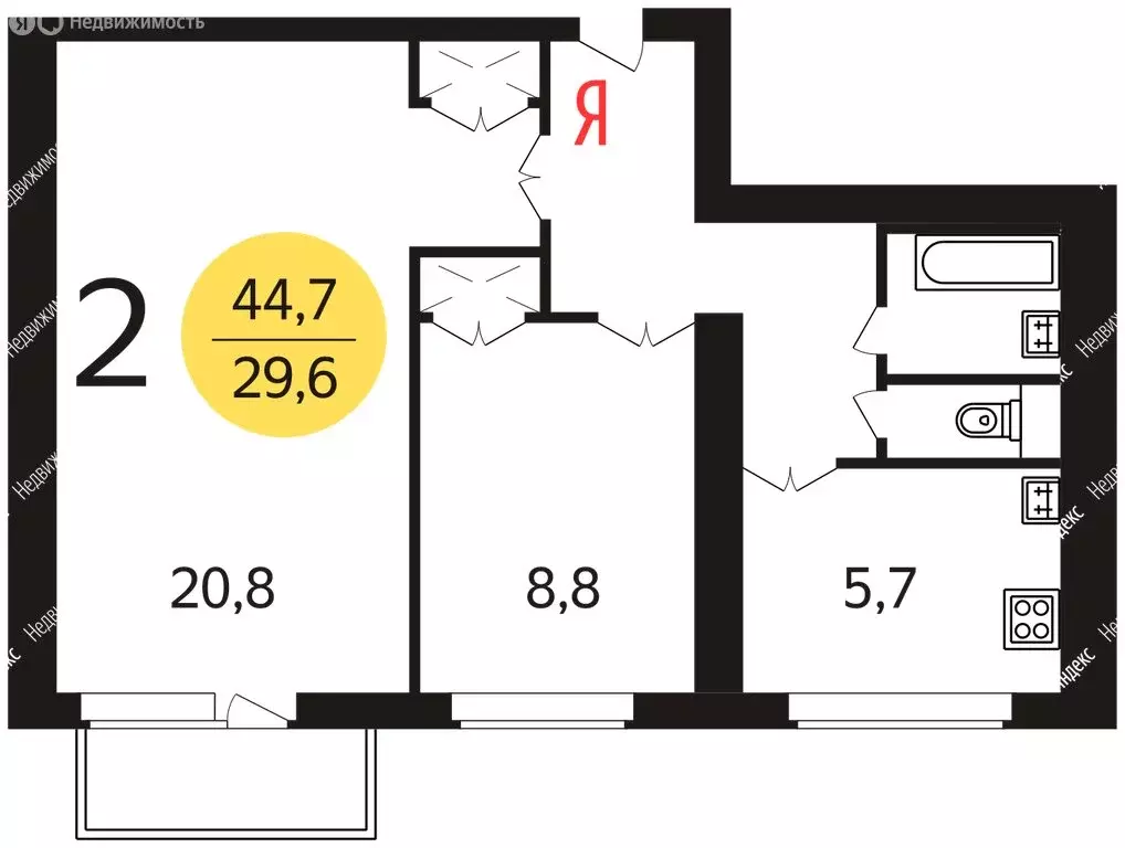 2-комнатная квартира: Москва, улица Ефремова, 13к1 (46 м) - Фото 0