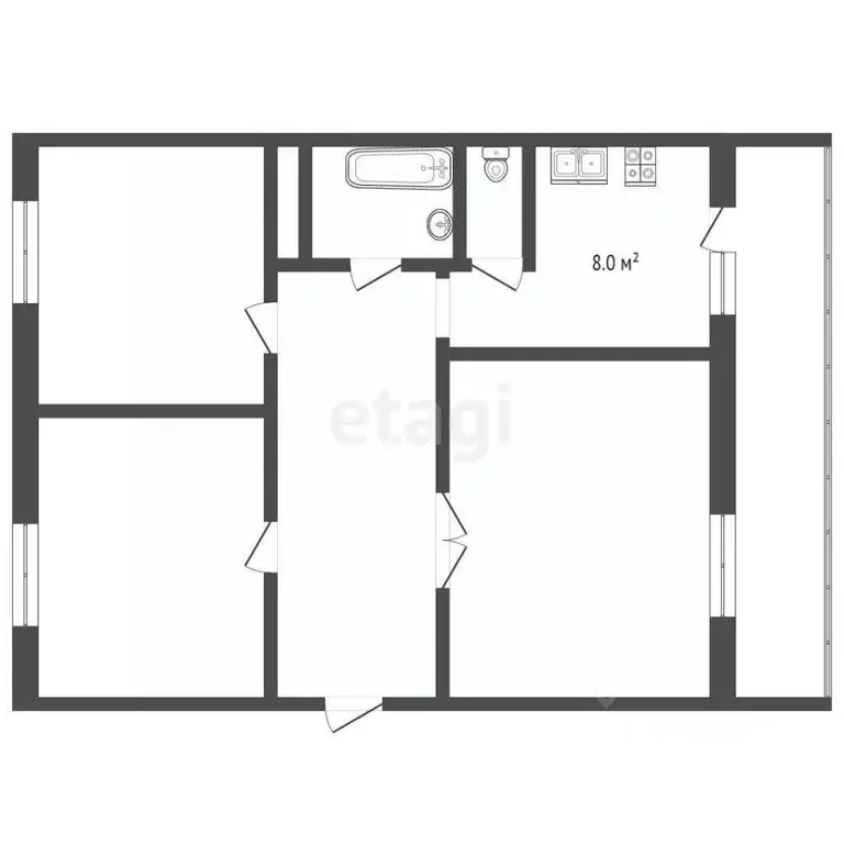 3-к кв. Костромская область, Ветлужский пгт ул. Дружбы, 4 (61.1 м) - Фото 1