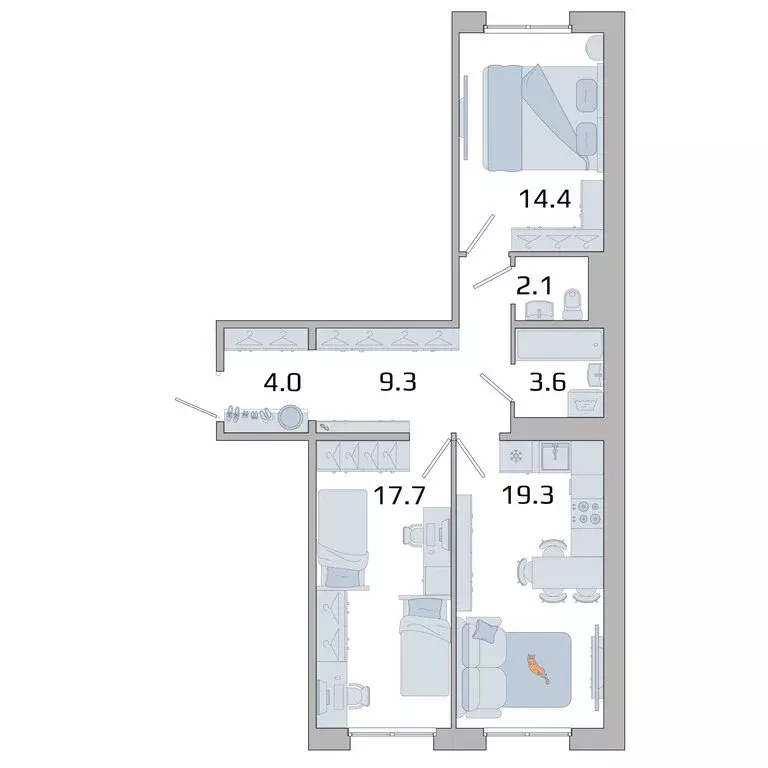2-комнатная квартира: Иркутск, городок ИВАТУ (71.9 м) - Фото 2