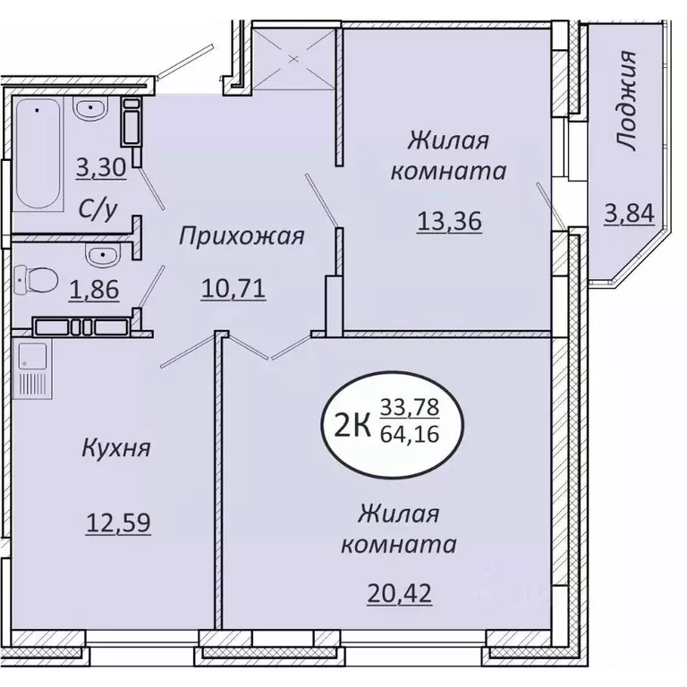 2-к кв. Новосибирская область, Новосибирск  (64.16 м) - Фото 0