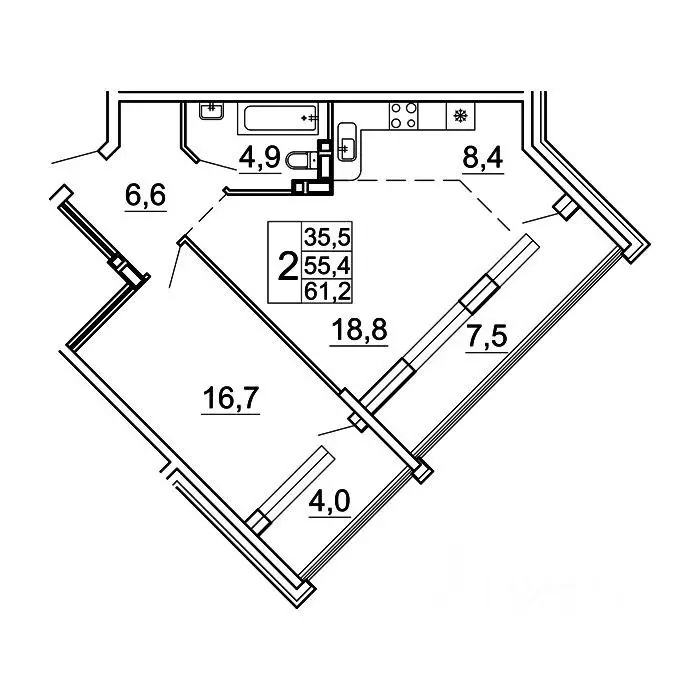 2-к кв. Приморский край, Владивосток Лесная ул., 1В/1 (61.2 м) - Фото 1