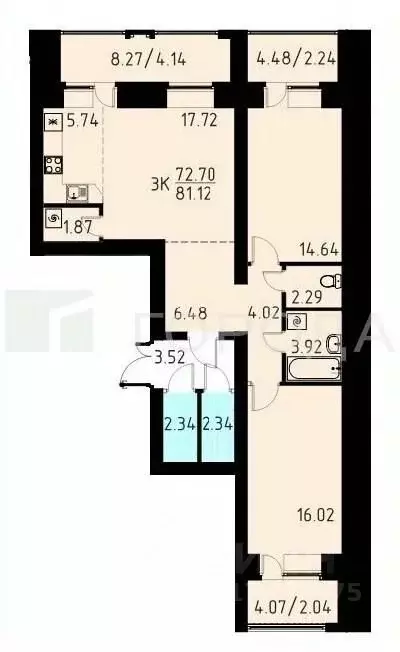 3-к кв. Томская область, Томский район, д. Кисловка, Левобережный мкр ... - Фото 0