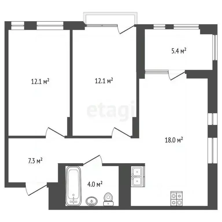2-к кв. Тюменская область, Тюменский муниципальный округ, д. Дударева ... - Фото 2