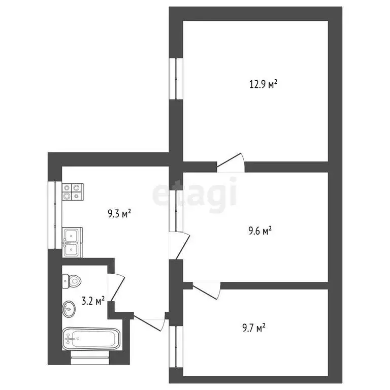 3-комнатная квартира: Евпатория, улица Дёмышева, 80 (42.9 м) - Фото 1