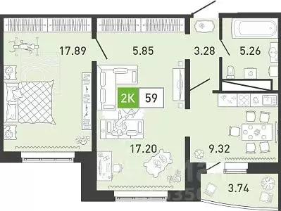 2-к кв. Тюменская область, Тюмень ул. Павла Шарова, 23 (59.2 м) - Фото 1