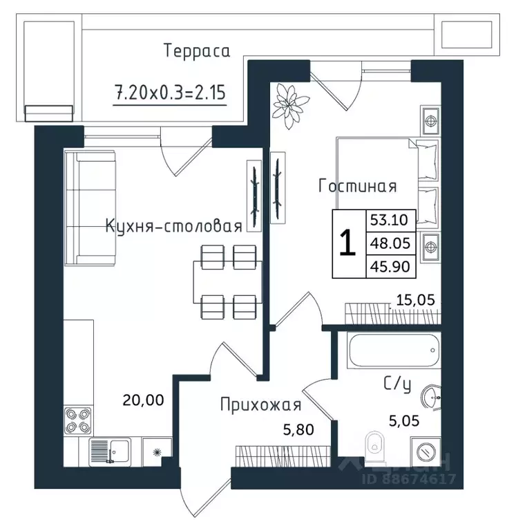 1-к кв. Калининградская область, Янтарный пгт ул. Советская (53.1 м) - Фото 0