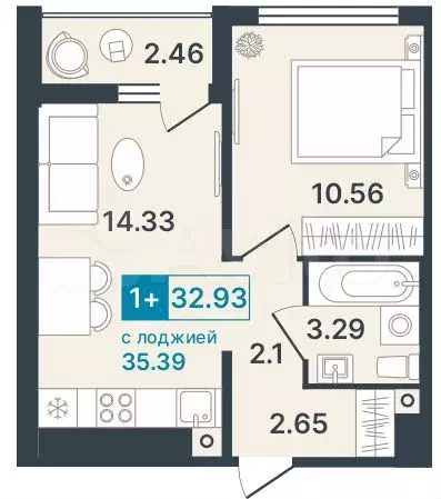 1-к. квартира, 35,4 м, 6/9 эт. - Фото 1