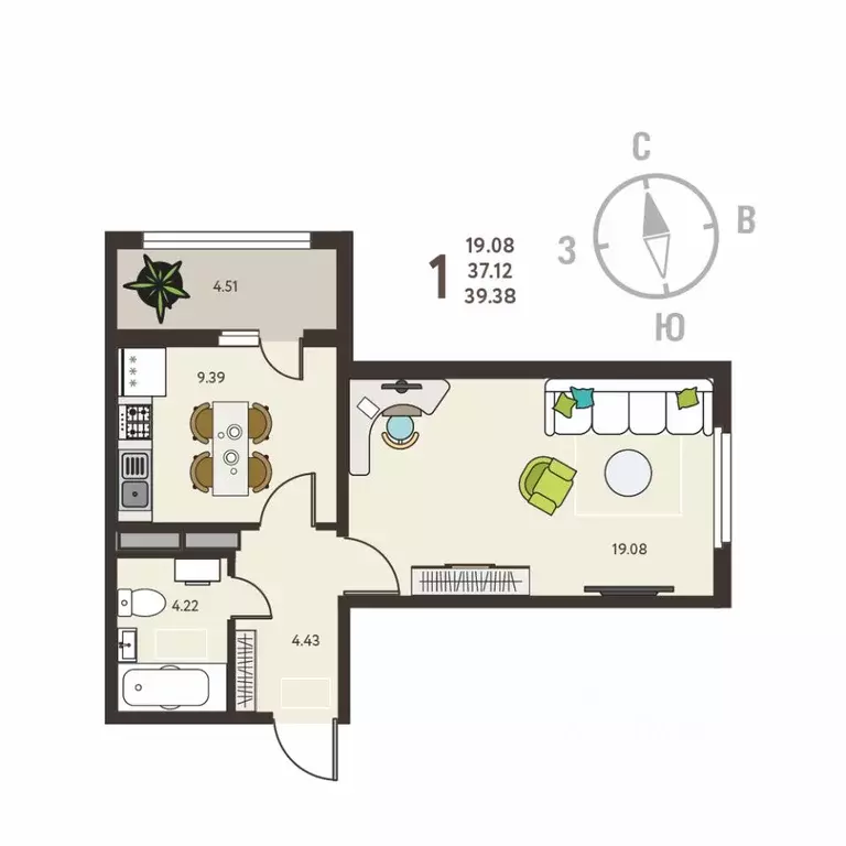 1-к кв. Воронежская область, с. Новая Усмань, Ольха мкр  (39.38 м) - Фото 1