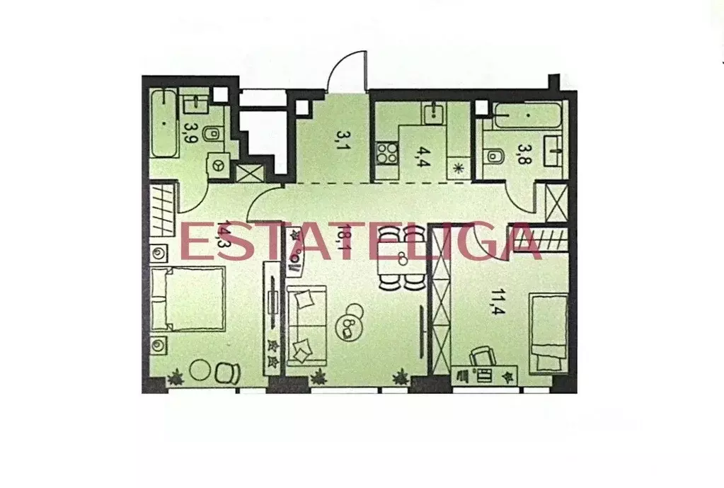 3-к кв. Москва Озерная ул., 1к2/4 (60.3 м) - Фото 2