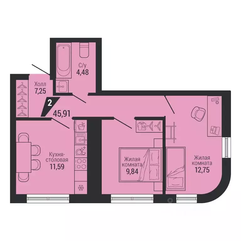 2-к кв. Свердловская область, Екатеринбург ул. Красных Командиров, 80 ... - Фото 2