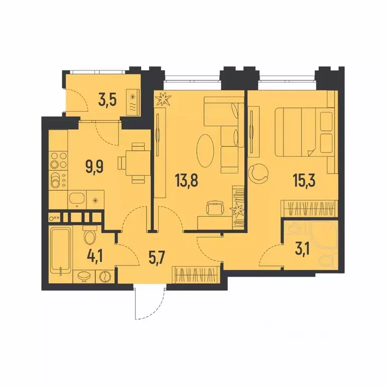 2-к кв. Пермский край, Пермь Ераничи мкр,  (53.7 м) - Фото 1