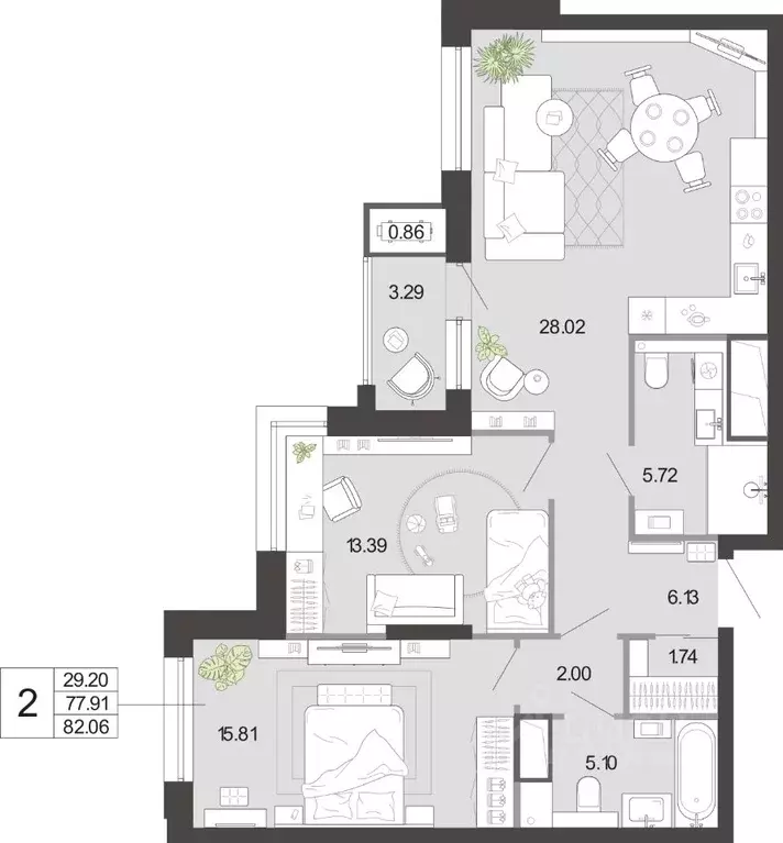 2-к кв. Тульская область, Тула ул. Фридриха Энгельса, 74 (82.07 м) - Фото 2
