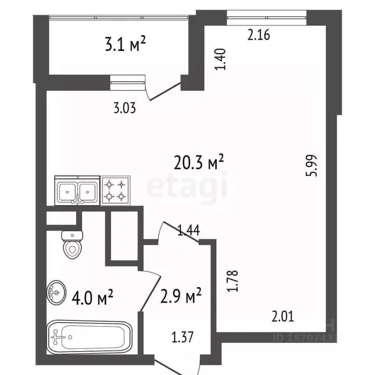 Студия Санкт-Петербург бул. Вилькицкий, 6 (29.0 м) - Фото 2