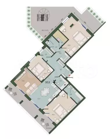 3-к. квартира, 147,1 м, 12/14 эт. - Фото 1