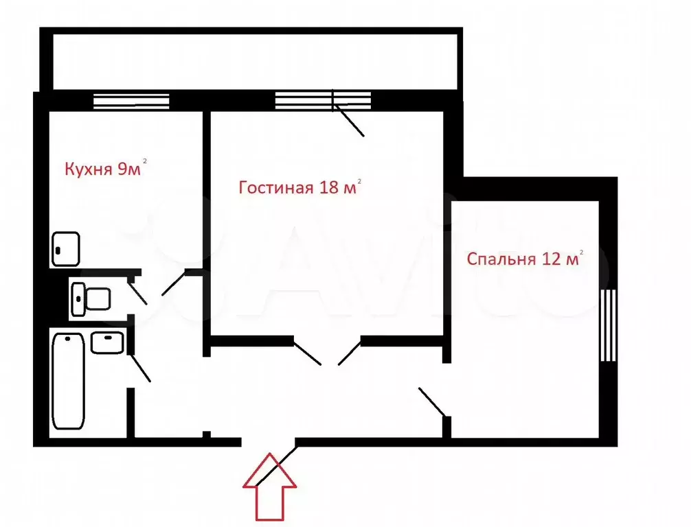 2-к. квартира, 56 м, 4/9 эт. - Фото 0