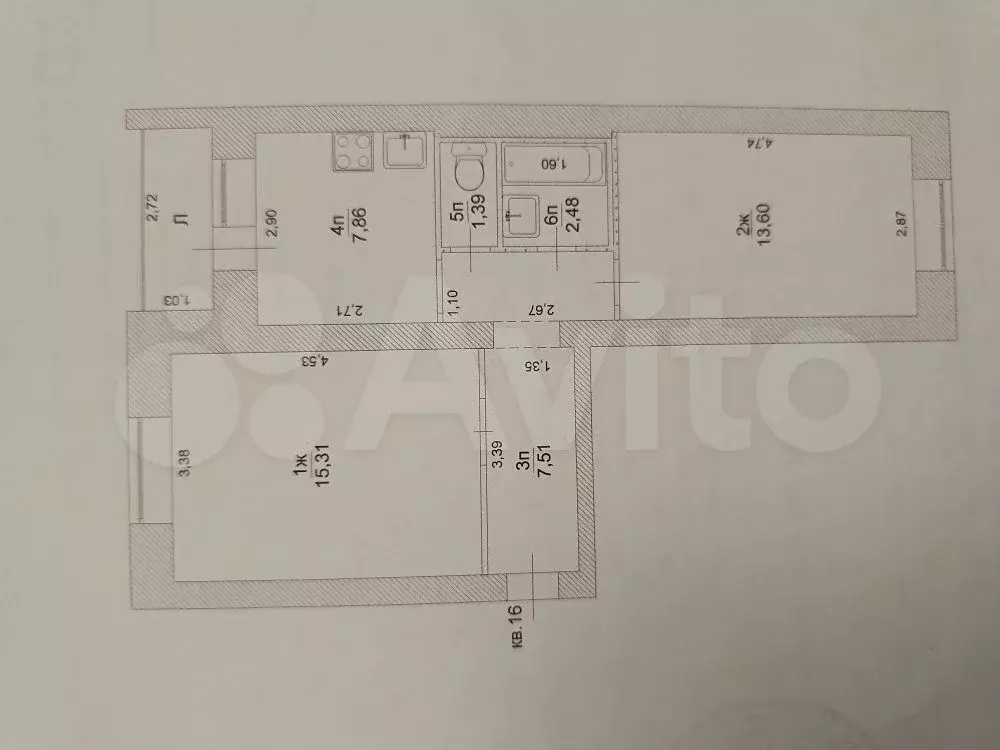 2-к. квартира, 48,2 м, 1/5 эт. - Фото 0