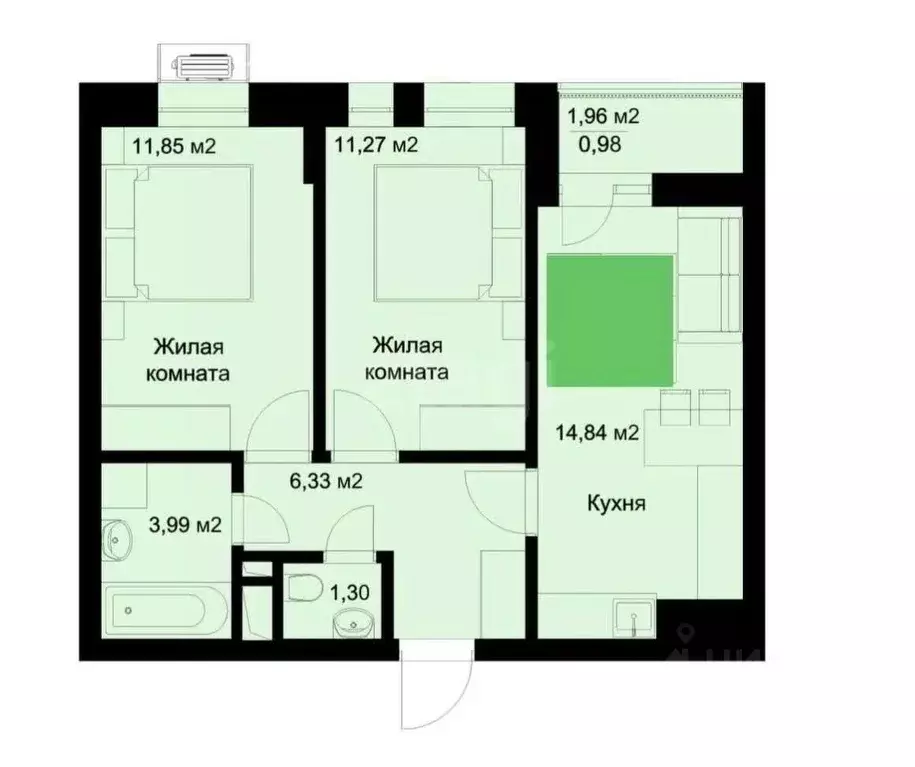 2-к кв. Татарстан, Казань ул. Рауиса Гареева, 78 (52.0 м) - Фото 1