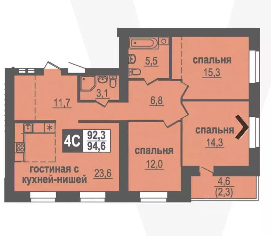 4-к кв. Новосибирская область, Кольцово рп ш. Векторное, 4 (94.6 м) - Фото 1