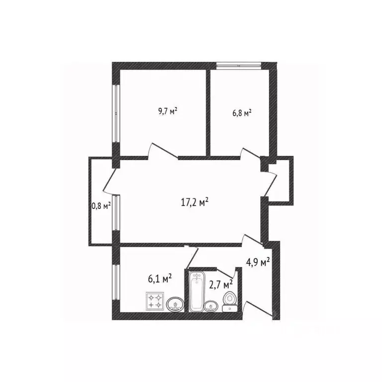 3-к кв. Брянская область, Брянск ул. Шолохова, 47 (48.3 м) - Фото 2