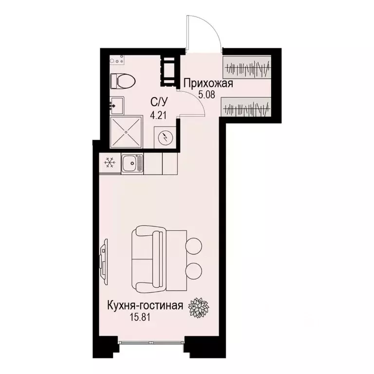 Студия Санкт-Петербург ул. Профессора Попова, 38 (25.1 м) - Фото 0