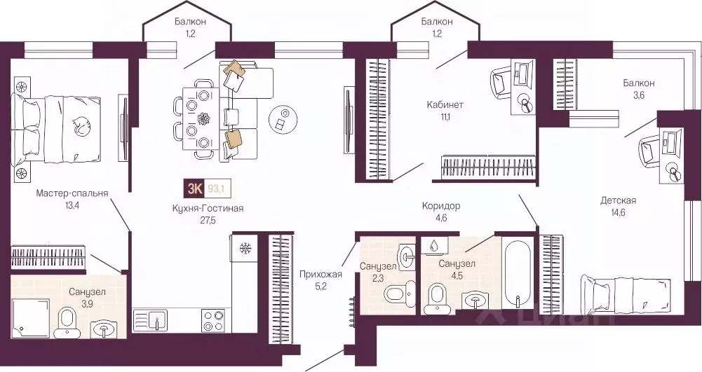 3-к кв. Нижегородская область, Нижний Новгород ул. Тургенева (89.7 м) - Фото 1