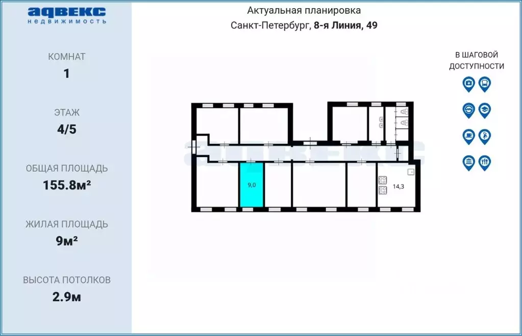 Комната Санкт-Петербург 8-я Васильевского острова линия, 49 (9.0 м) - Фото 1